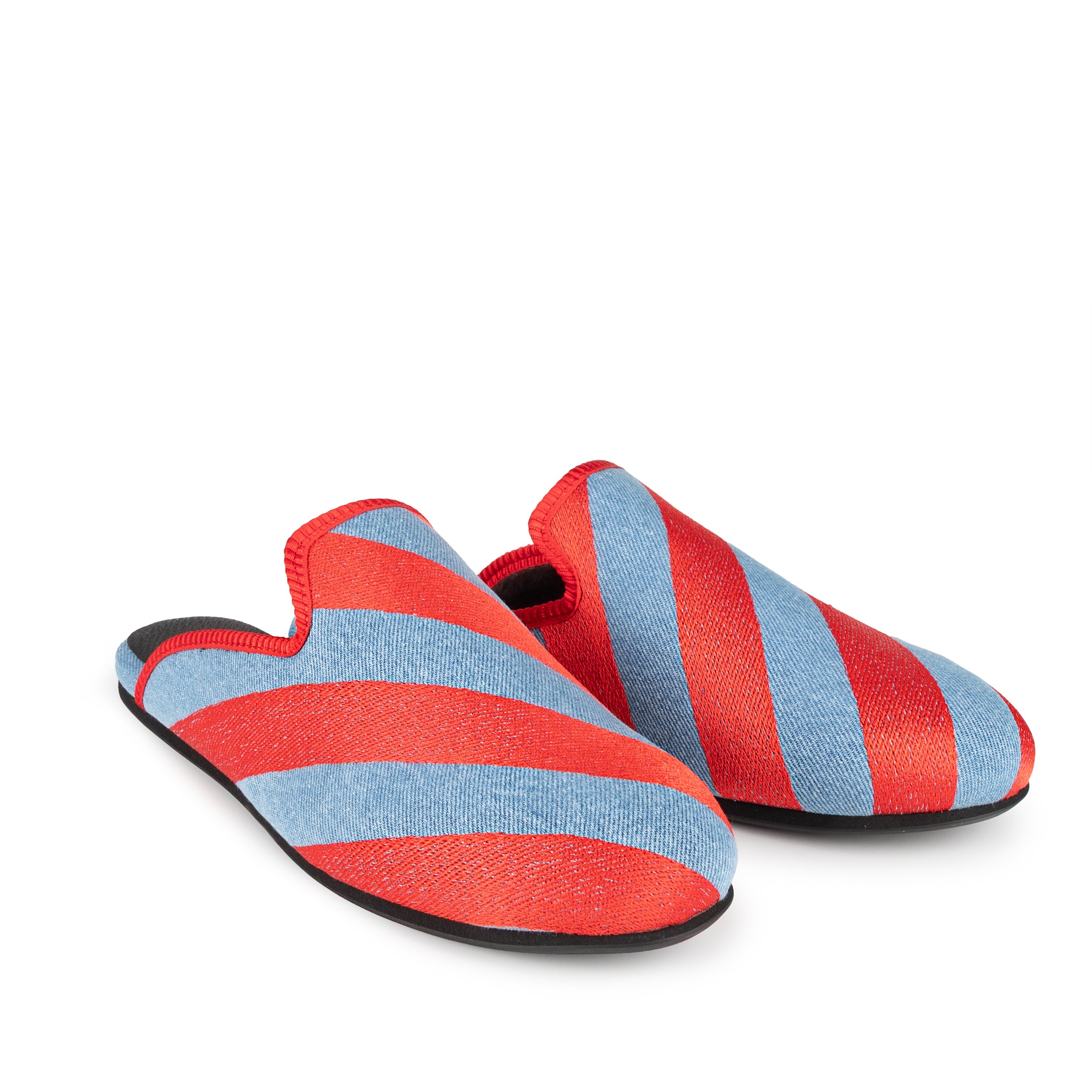 Red Stripe Denim Slipper